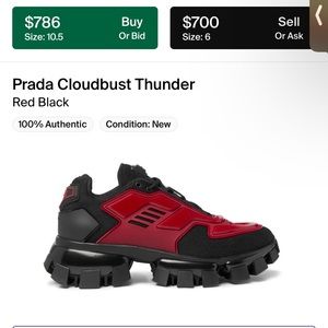 PRADA CLOUDBUST THUNDER RED BLACK SIZE 11 8/10 Condition